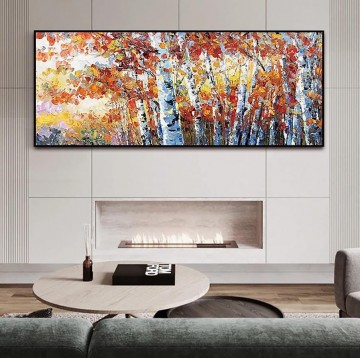 パレット ナイフ テクスチャによる樺の木の秋 Oil Paintings